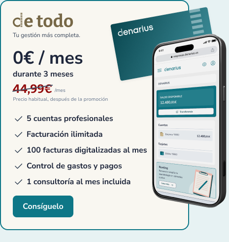 Ilustración conceptual de la cuenta y tarjeta denarius con datos de ejemplo